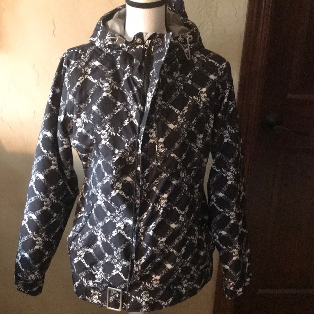Burton Black and White Patterned Hooded Jacket